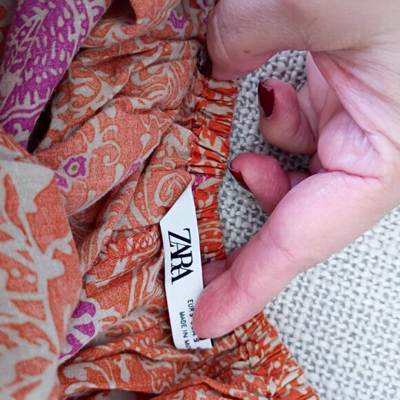 ZARA Paisley Printed One shoulder Oversized Boho Ruffled Hem Maxi Dress | Size S - Picture 6 of 8